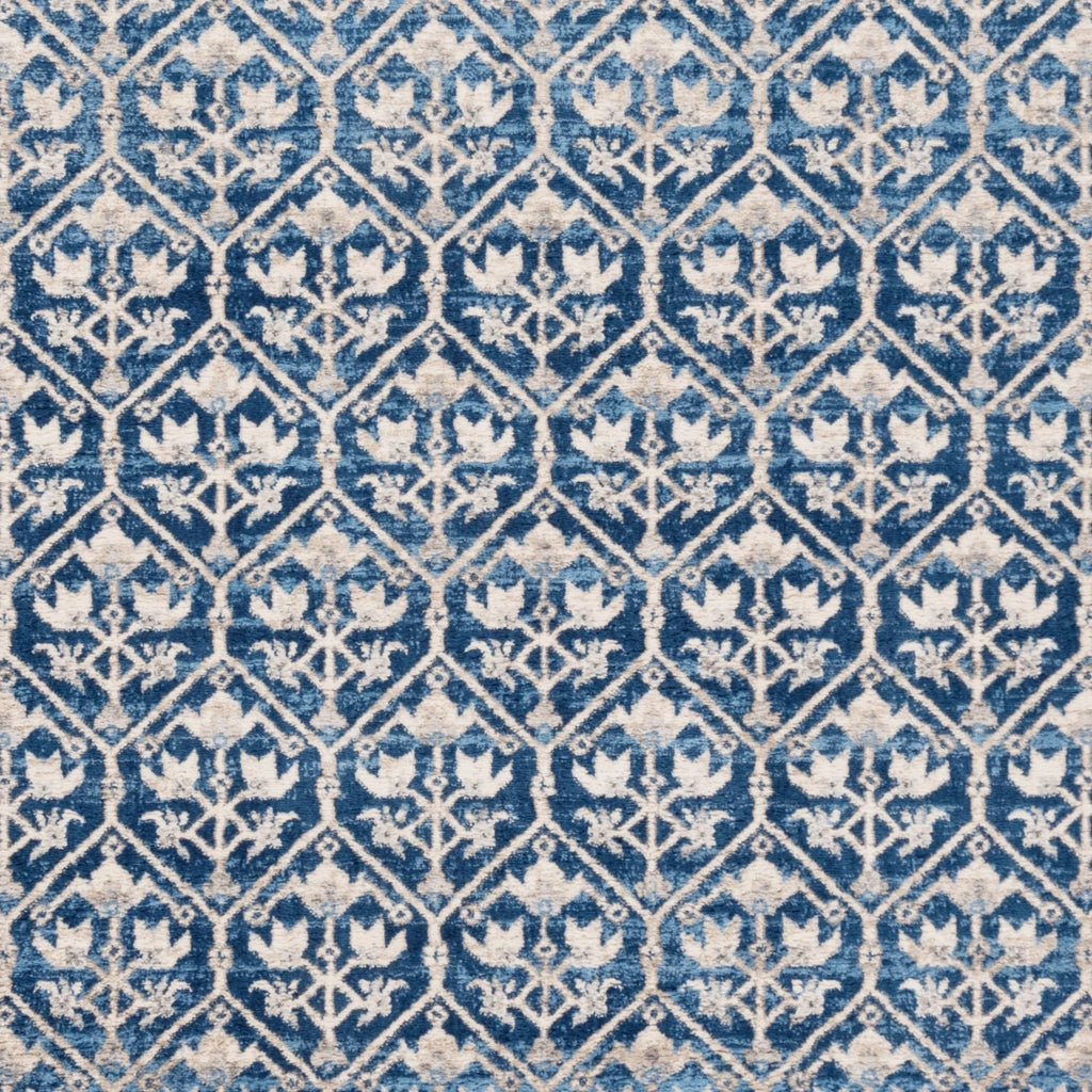 Navy Light Grey Floral Geometric Area Rug L82375