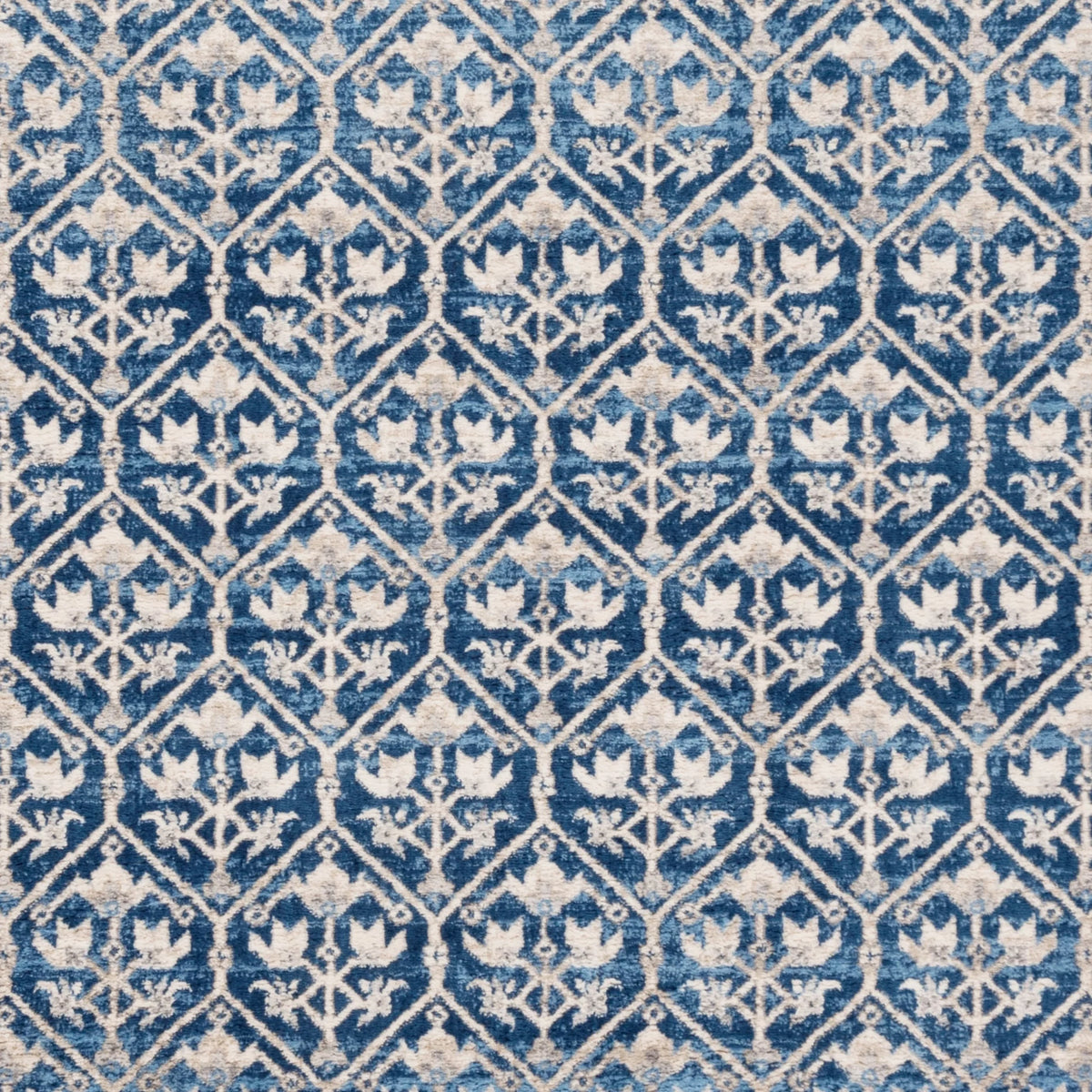 Navy Light Grey Floral Geometric Area Rug L82375
