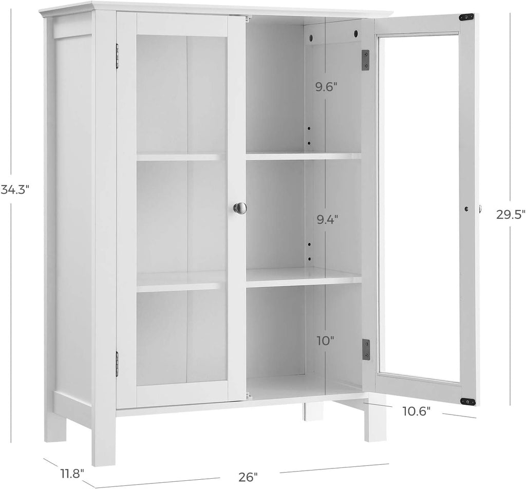 Storage Cabinet with 2 Adjustable Shelves, Transparent Glass Doors, Matte White R123843