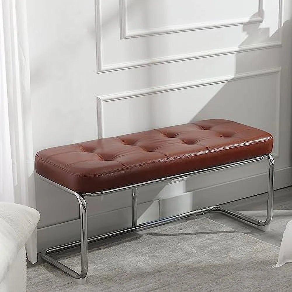 39 Inch Upholstered Leather Dining Bench with Metal Legs I77870