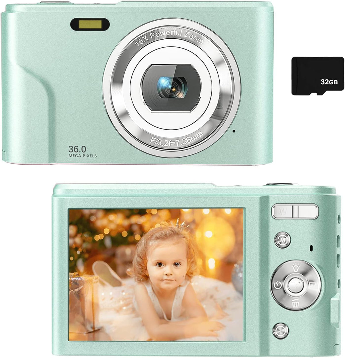 36MP Full HD 1080P Rechargeable Digital Camera with 32GB SD Card V97541
