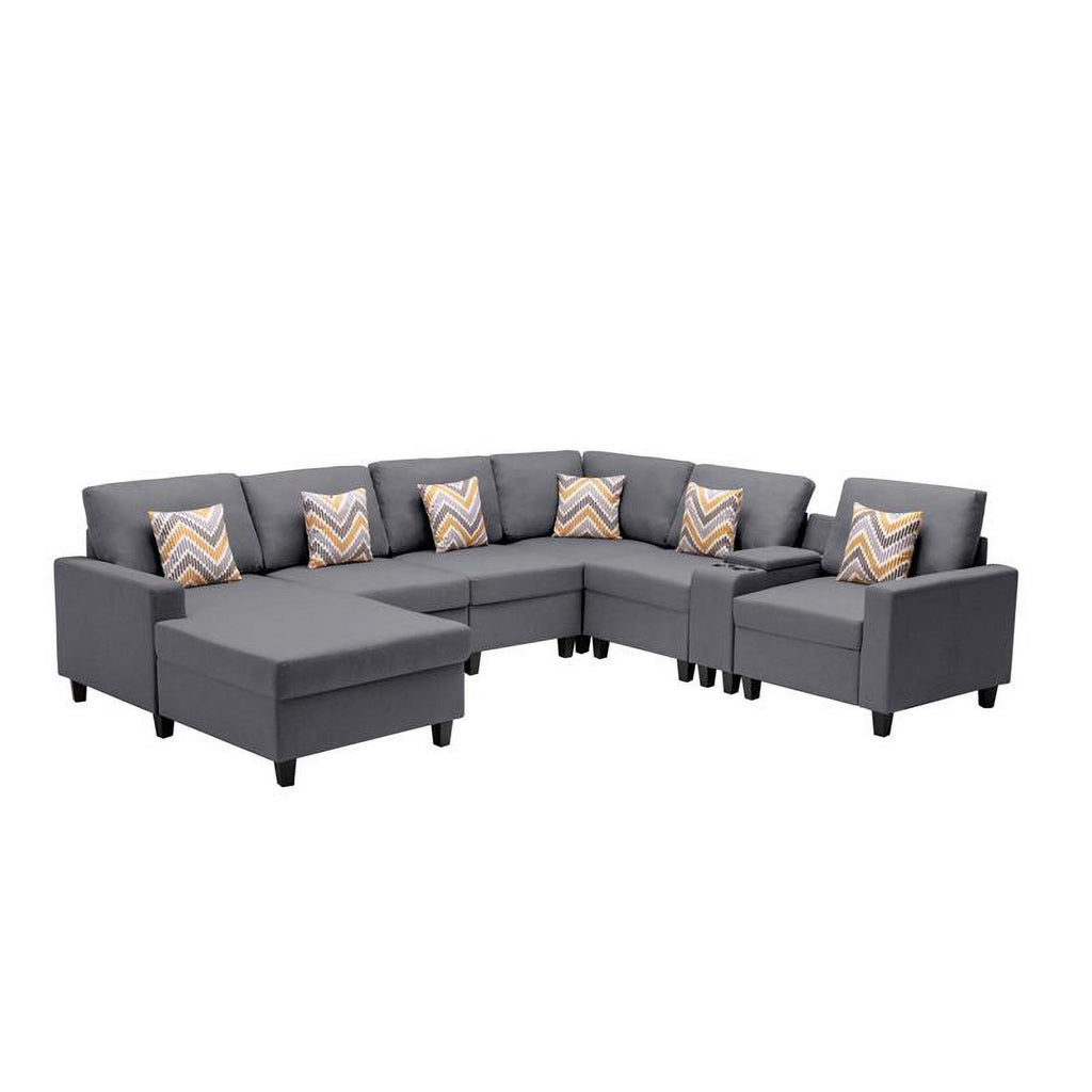Gray Fabric Reversible Sectional with Charging Ports and Storage Console F34520