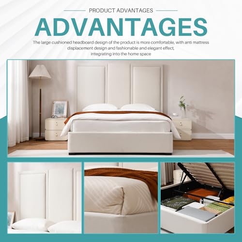 Queen Size Linen Upholstered Platform Bed with Storage Drawers J581757