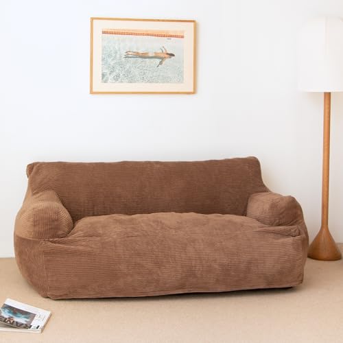 Brown Twin Size Foam Filling Bean Bag Sofa with Removable Cover Y63747