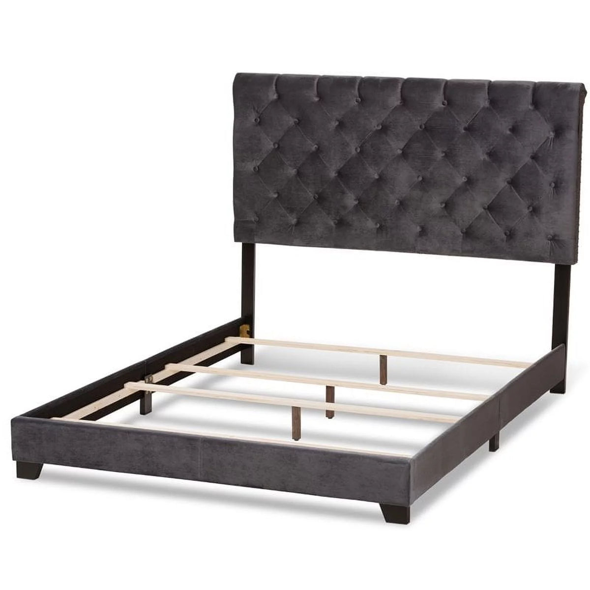 Gray Velvet Upholstered King Bed D712