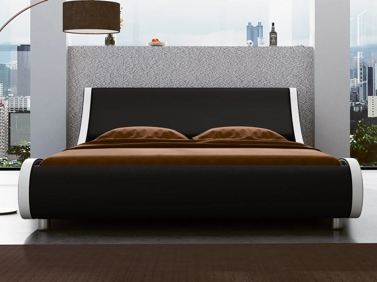 Black Queen Size Faux Leather Platform Bed Frame K7784