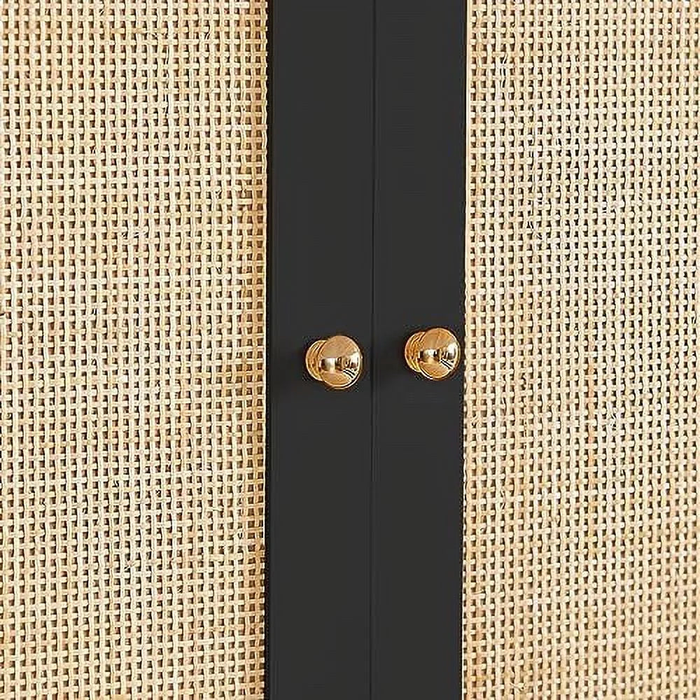 Large 3 Door Rattan Wardrobe Closet with Shelves and Hanging Rail B56057