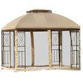 Beige Outdoor Patio Gazebo Canopy with Double Tier Roof D429