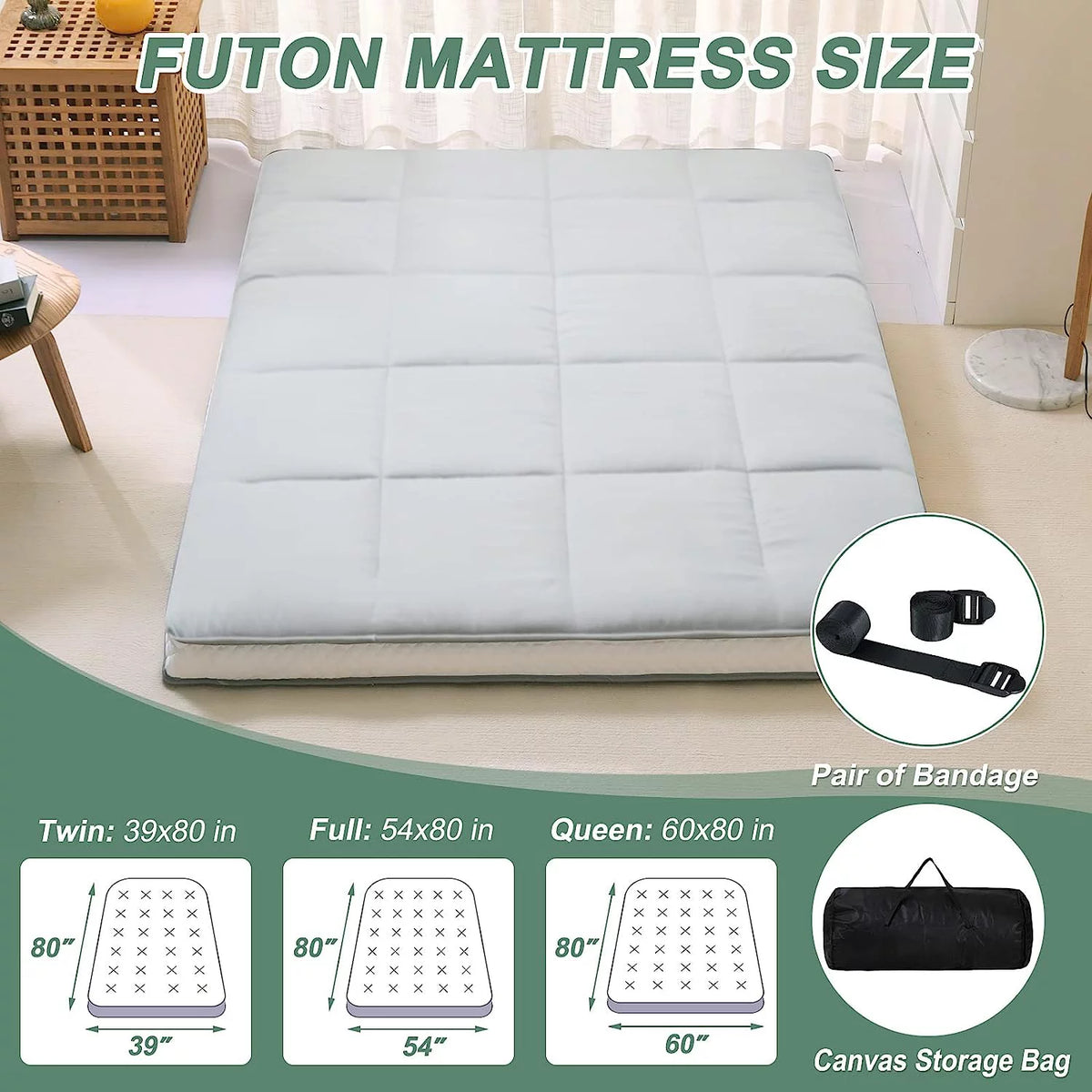 Japanese Floor Futon Mattress Grey Queen Size D82023