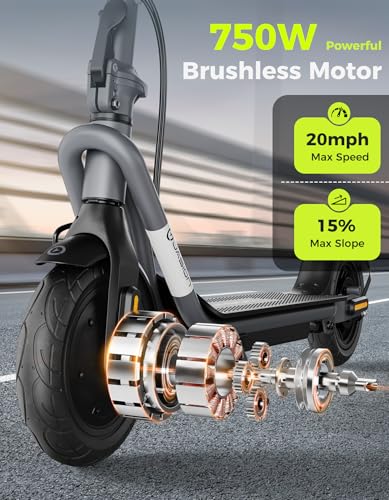 Electric Scooter, 25 Miles Range, 22MPH Max Speed, 850W Peak, 8.5"/10" Solid Tires, Dual Braking System P25524