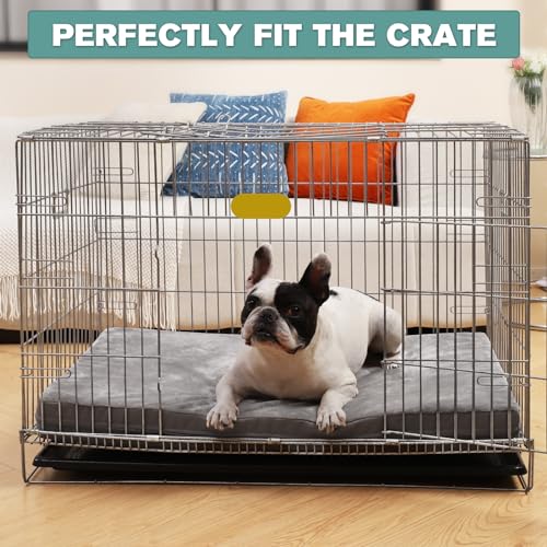 Waterproof Dog Bed Large Medium Sized Dogs Outdoor Orthopedic Crate Pad Washable Pet Beds Removable Cover Egg Crate Foam Support Durable Anti-Slip Kennel Pads 35"x22" Gray Y3610