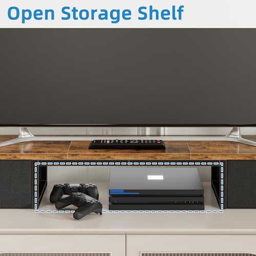 Rustic Brown TV Riser with Fabric Drawers and Steel Legs Y26083