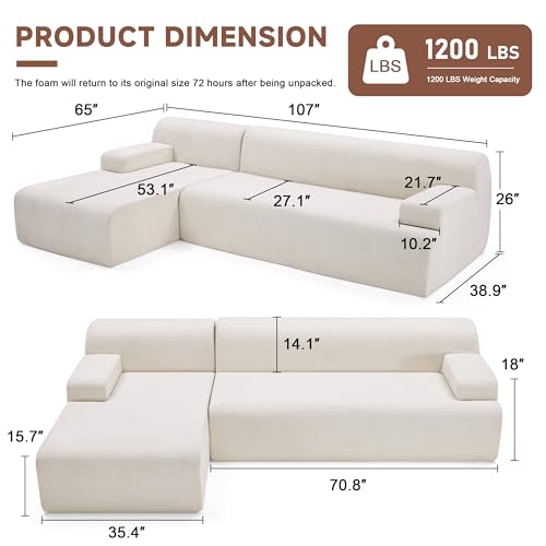 107" Modular Sectional Sofa with Chaise, Beige D63571