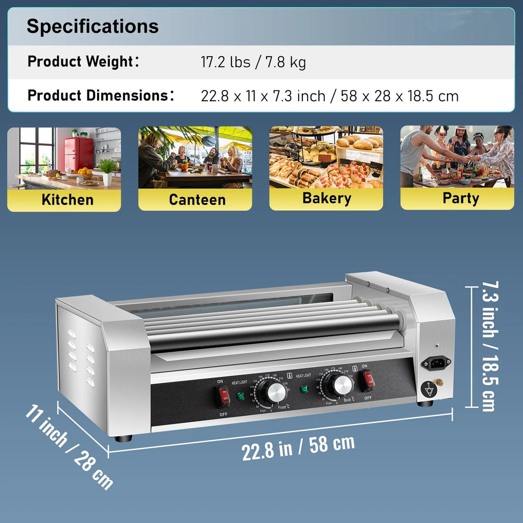 12 Hot Dog 5 Roller Grill Cooker Machine Stainless Steel 750W D4739