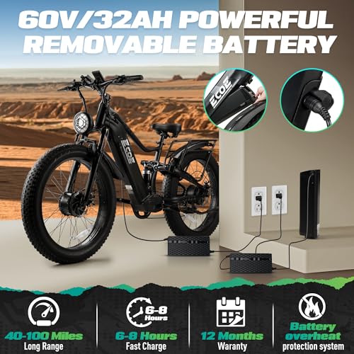 5000W Dual Motor Electric Bike 60V 32AH Battery 26x4 Fat Tire Full Suspension K430719