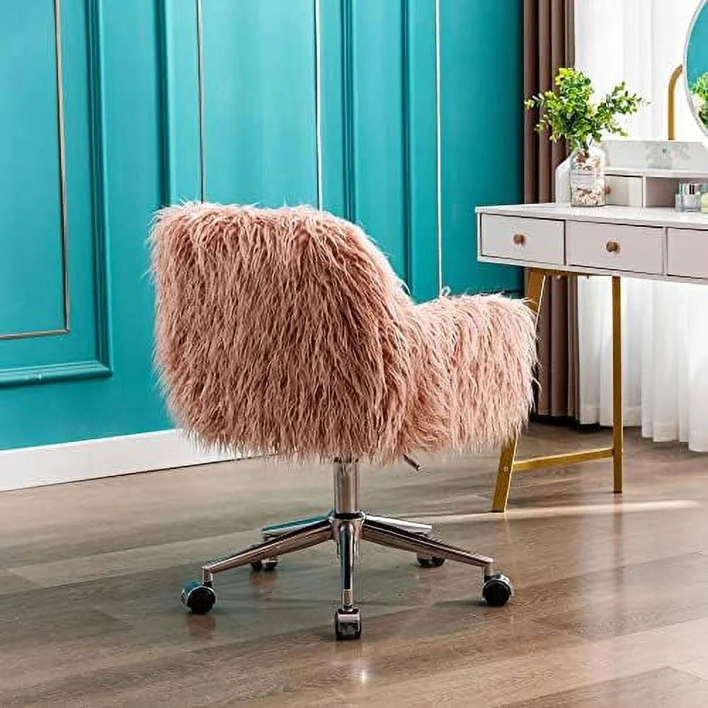 Fluffy Faux Fur Swivel Office Chair with Wheels D2524