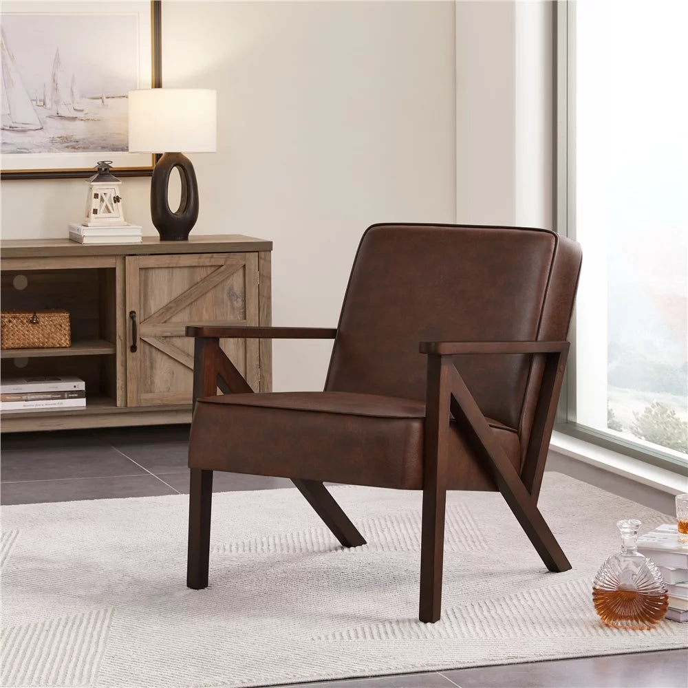 Dark Brown Faux Leather Accent Chair with Wood Legs P520513