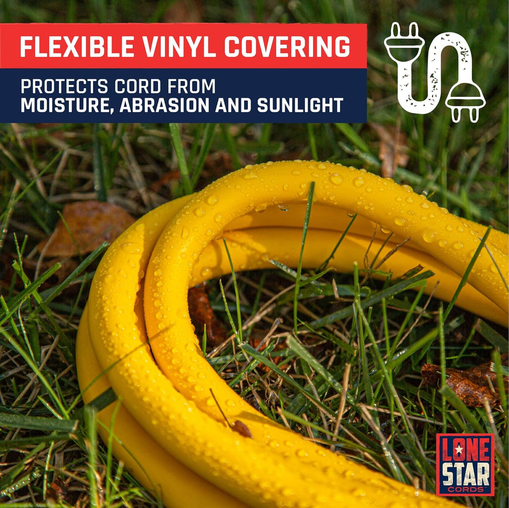 Yellow 50 Foot 12/3 SJTW Lighted Extension Cord 3 Prong Grounded Plug 12 Gauge Cable Pack of 2 M4281