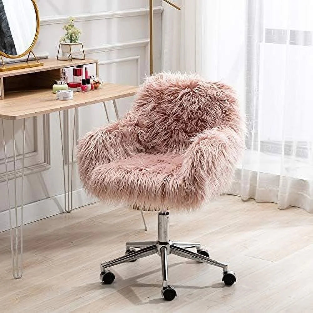 Fluffy Faux Fur Swivel Office Chair with Wheels D2524