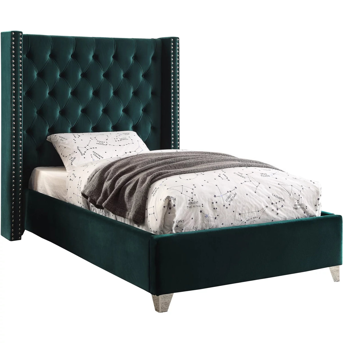 Green Velvet Twin Bed G5782
