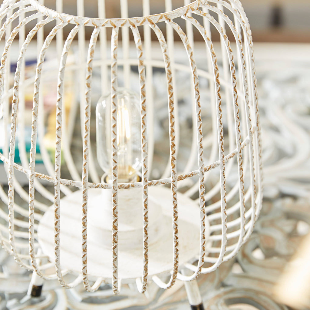 White Metal Caged Lantern U7496
