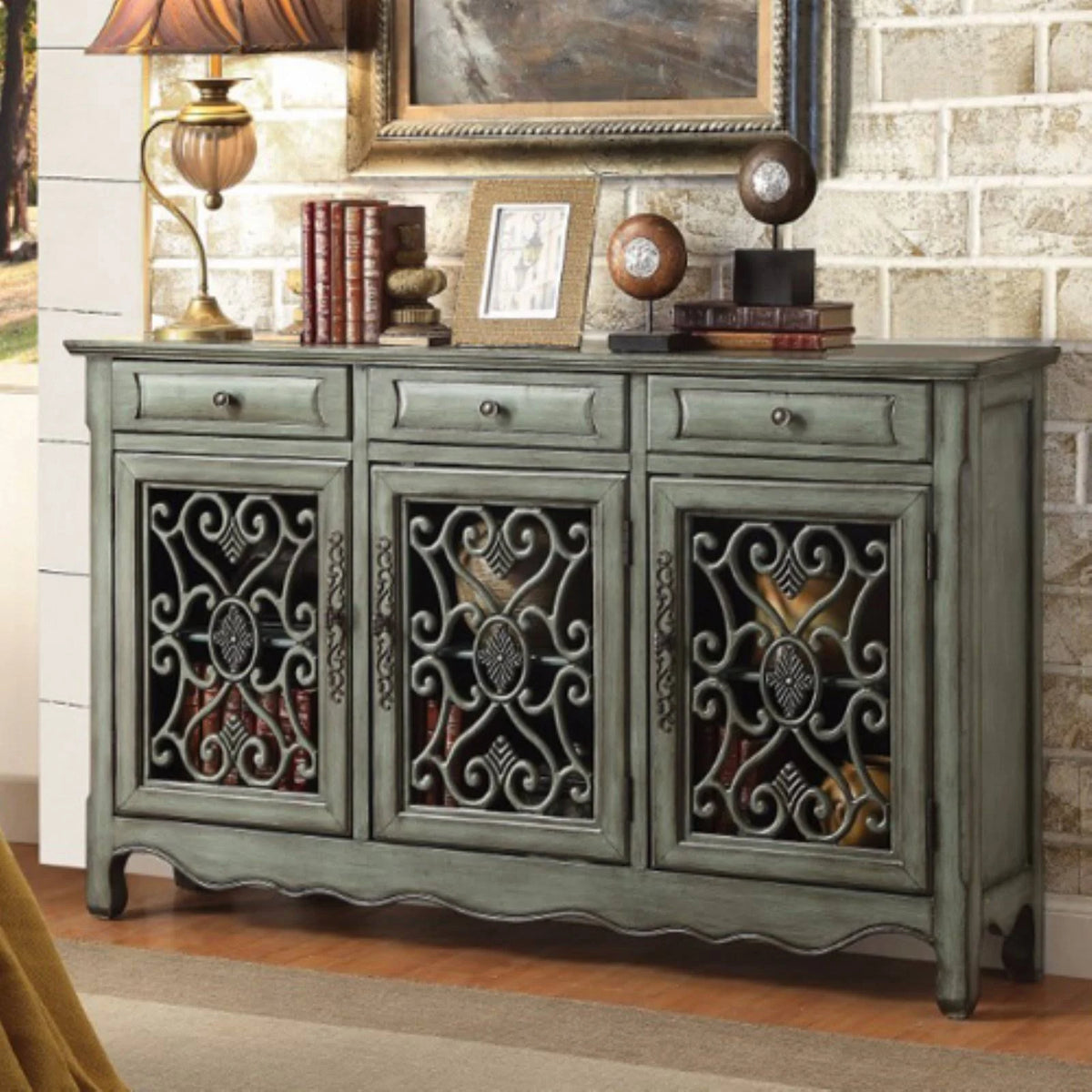 Wooden Accent Cabinet with 3 Storage Drawers Green Z496956