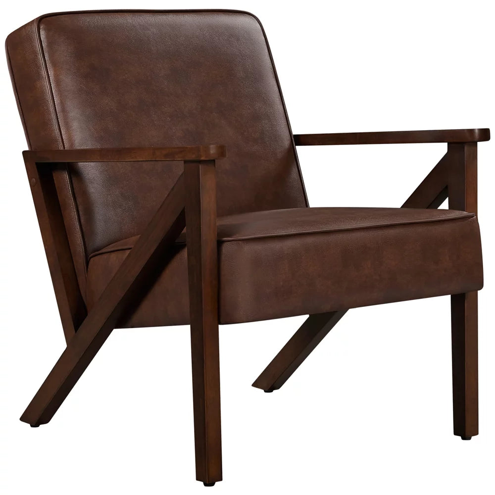 Dark Brown Faux Leather Accent Chair with Wood Legs P520513