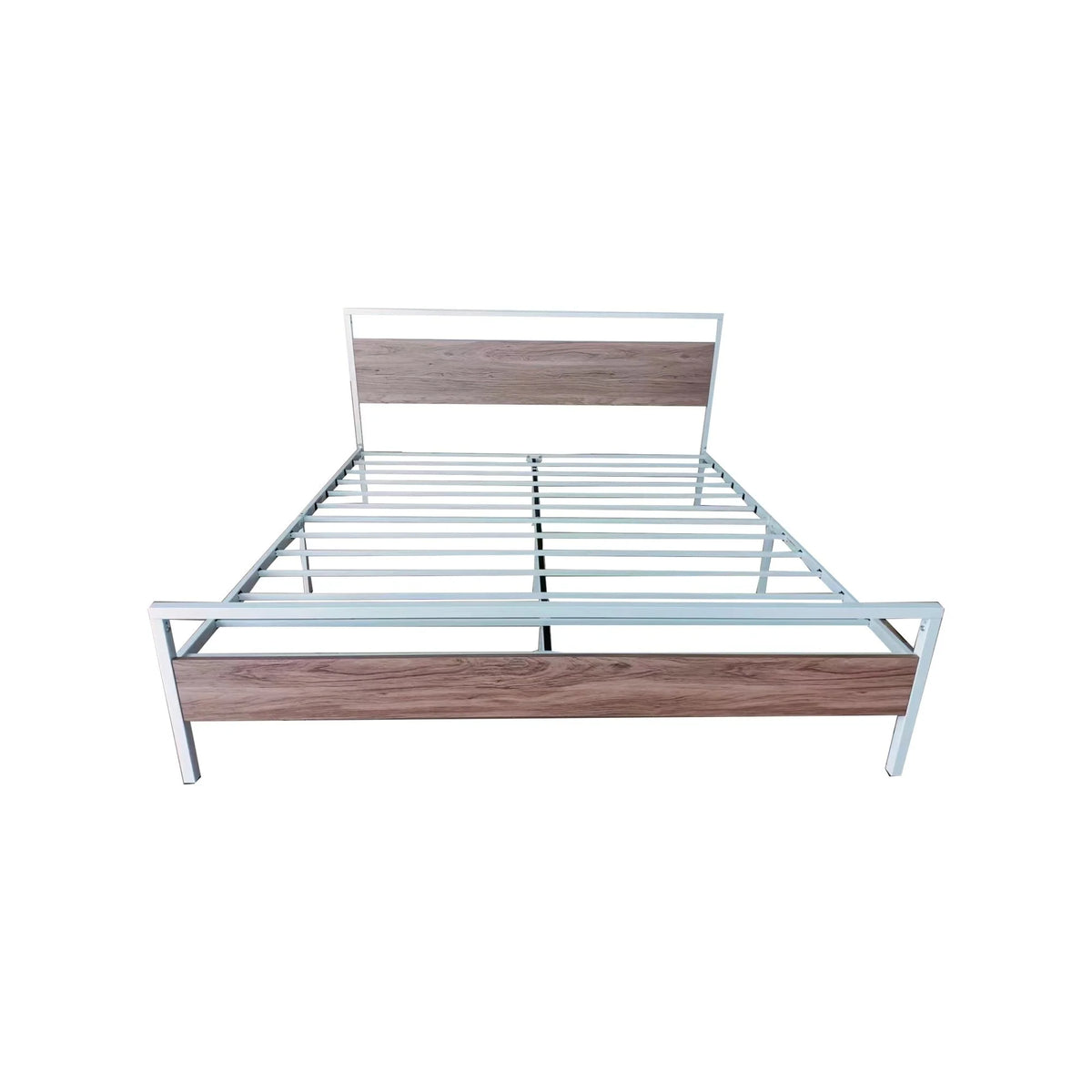 King Metal Platform Bed Frame with Wood Headboard and Footboard White D5562