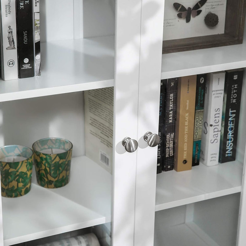 Storage Cabinet with 2 Adjustable Shelves, Transparent Glass Doors, Matte White R123843