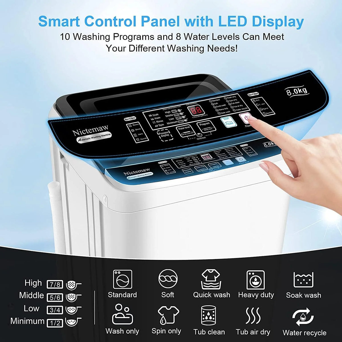 Portable Fully-Automatic Washing Machine 17.6lbs 1.9Cu.ft P946