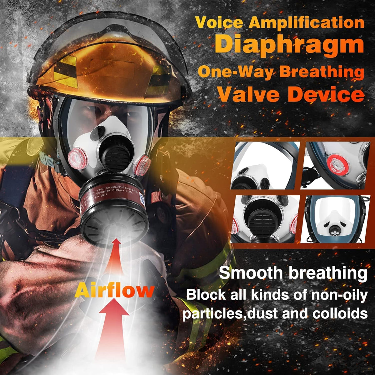 Full Face Gas Mask with 40mm Activated Carbon Filter, Reusable Silicone Respirator Mask M417