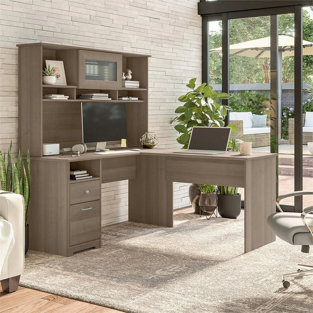 60W L Shaped Computer Desk with Hutch R356