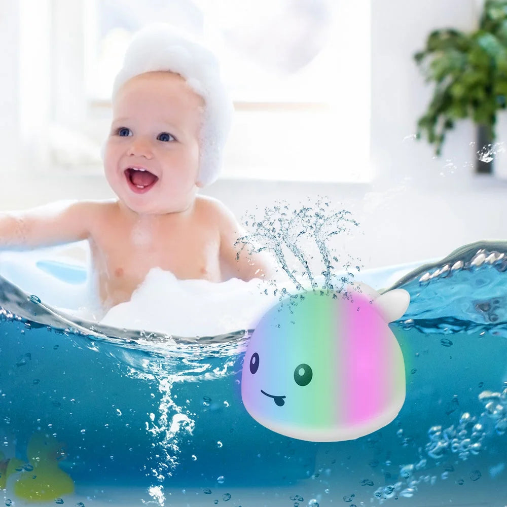 Baby Bath Toy Light up Whale Bath Toy 2 in 1 Induction Water Spray Toy Automatic Sprinkler Bathtub Toy with LED Light V6705