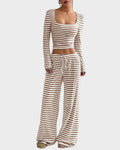 Stripe Crop Top & Wide Leg Two-Piece Lounge Set P3450