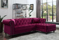 Red Velvet Tufted Sectional Sofa with 2 Pillows E583