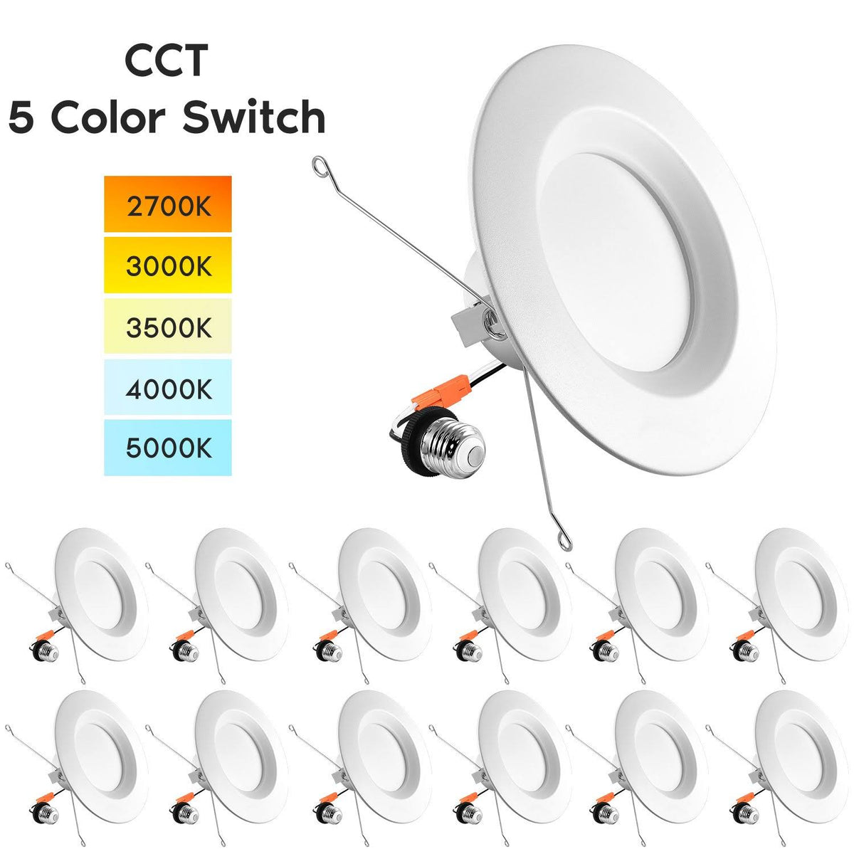5/6 in. 14W to 90W 5-Color Selectable Dimmable Integrated LED Recessed Light Kit (12-Pack) U5769