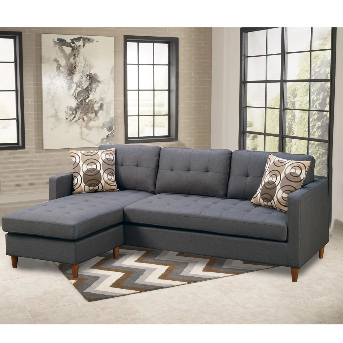 Gray 2 Piece Polyfiber Sectional with Pillows H5641