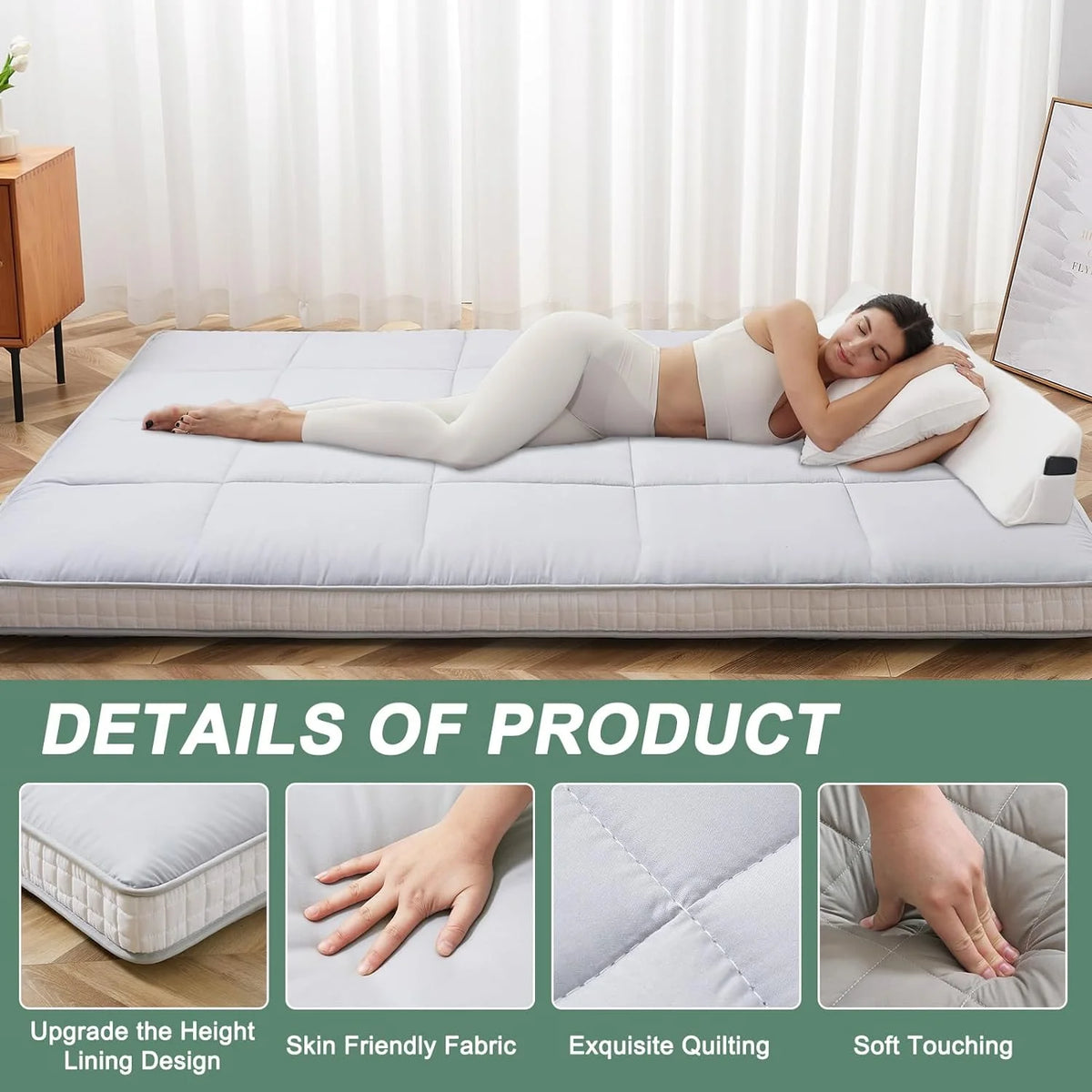 Japanese Floor Futon Mattress Grey Queen Size D82023