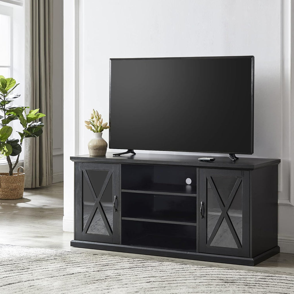 Black TV Stand with Storage Adjustable Shelves G558