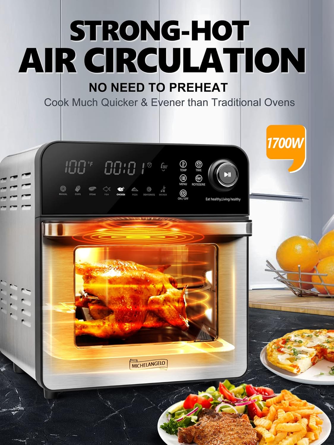16 Quart 7-in-1 Stainless Steel Air Fryer Oven with Rotisserie and Racks V499035