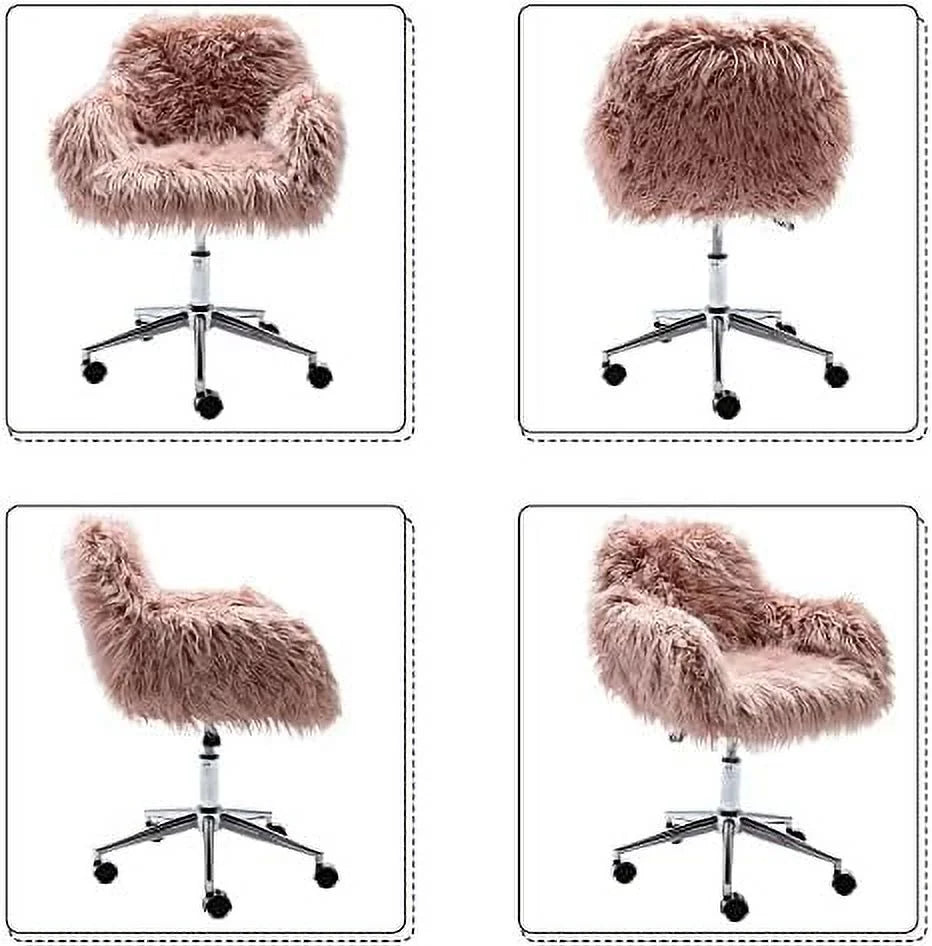 Fluffy Faux Fur Swivel Office Chair with Wheels D2524