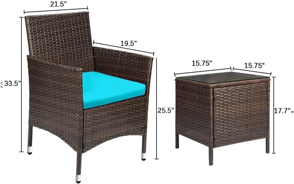 3 Pieces PE Rattan Wicker Chairs with Table Z2166