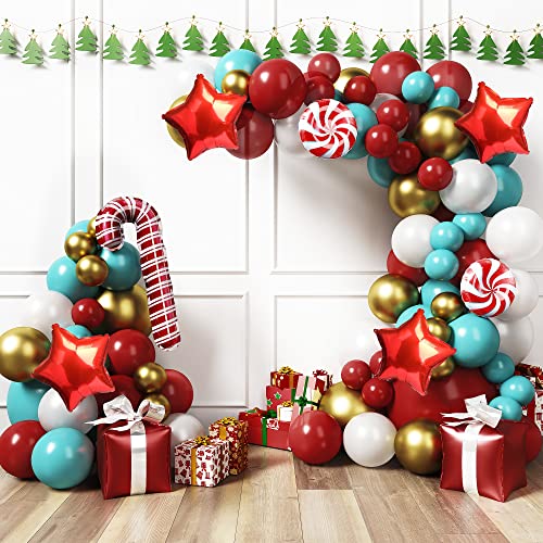 Red and Green Christmas Balloon Arch Kit with Candy Cane and Star Foil Balloons P14236