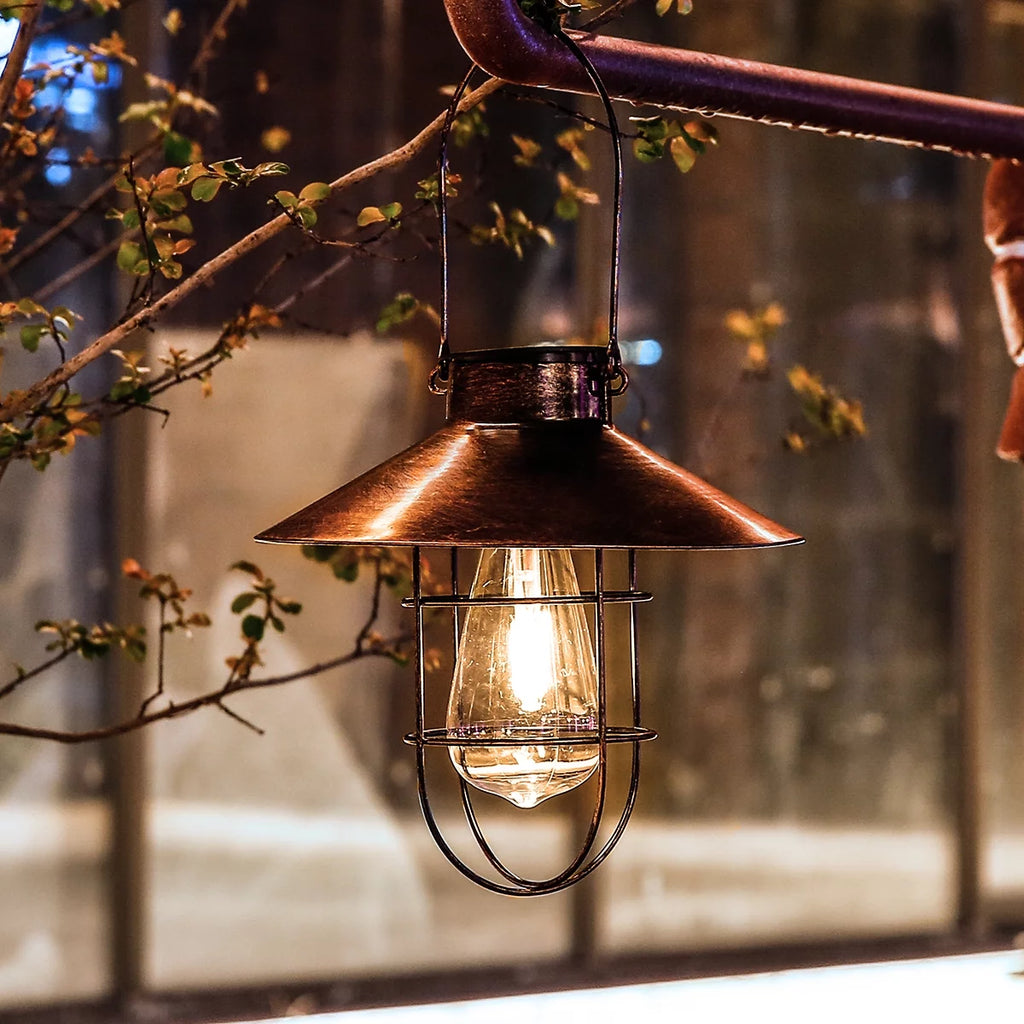 Metal Hanging Solar Lantern Waterproof with Edison Bulb O492