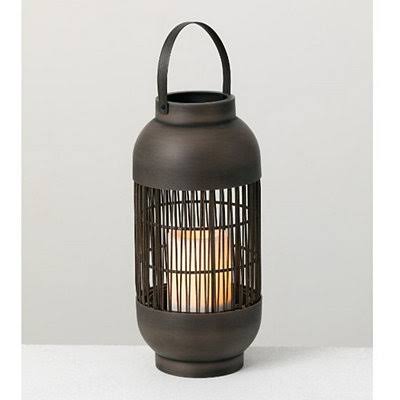 Mocha Lantern with LED Pillar Candle T430882