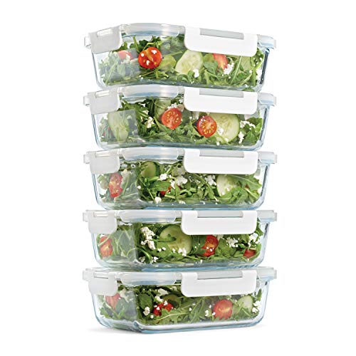 5-Pack Two Compartments Glass Storage Containers with Locking Lids, 27 oz. P3030