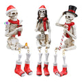 3 Pcs Skeleton Figurines with Christmas Hat and Scarf 7.5" Tall I805