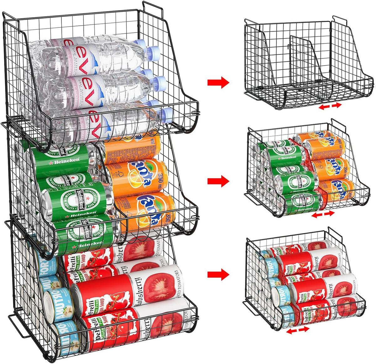 3 Tier Can Dispenser with 3 Divider, Wire Bins Z8776