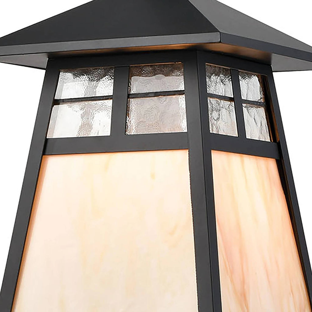 1-Light Hanging Matte Black Antique White Art Glass B596