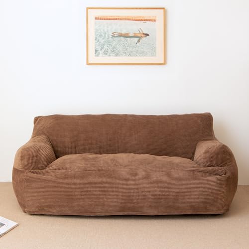Brown Twin Size Foam Filling Bean Bag Sofa with Removable Cover Y63747